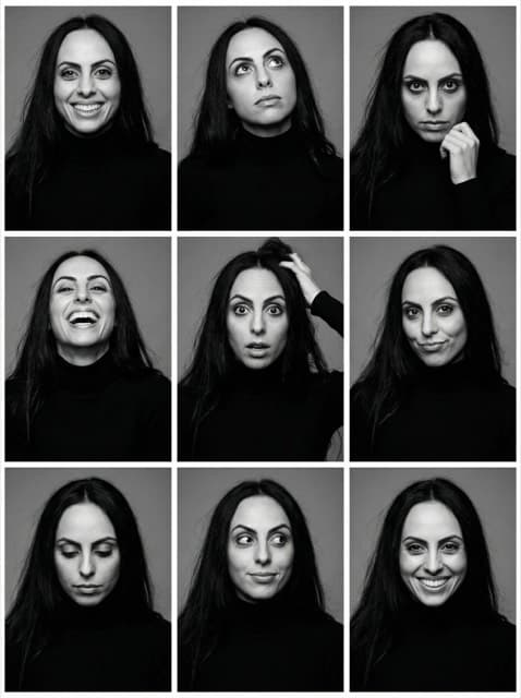 AI-FX result turning the guest photo into a black and white grid of nine photo booth expressions