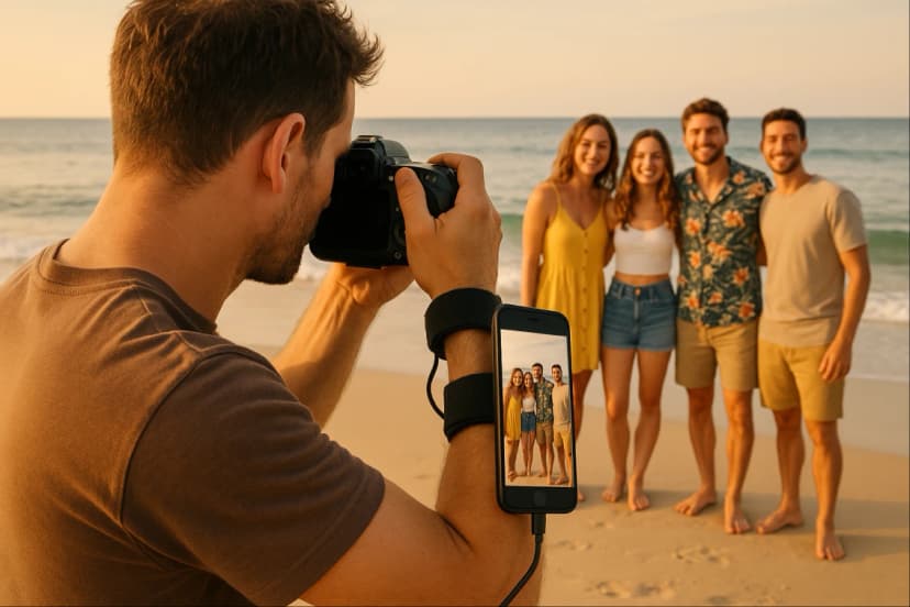 Snappic roaming photography mode showing branded instant photo sharing at events