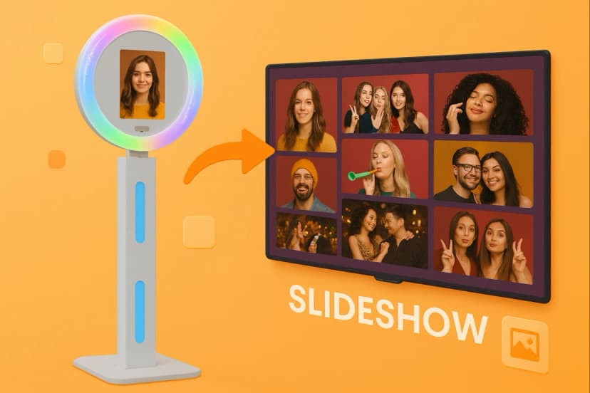 Snappic event slideshow display for showcasing guest photos in real time
