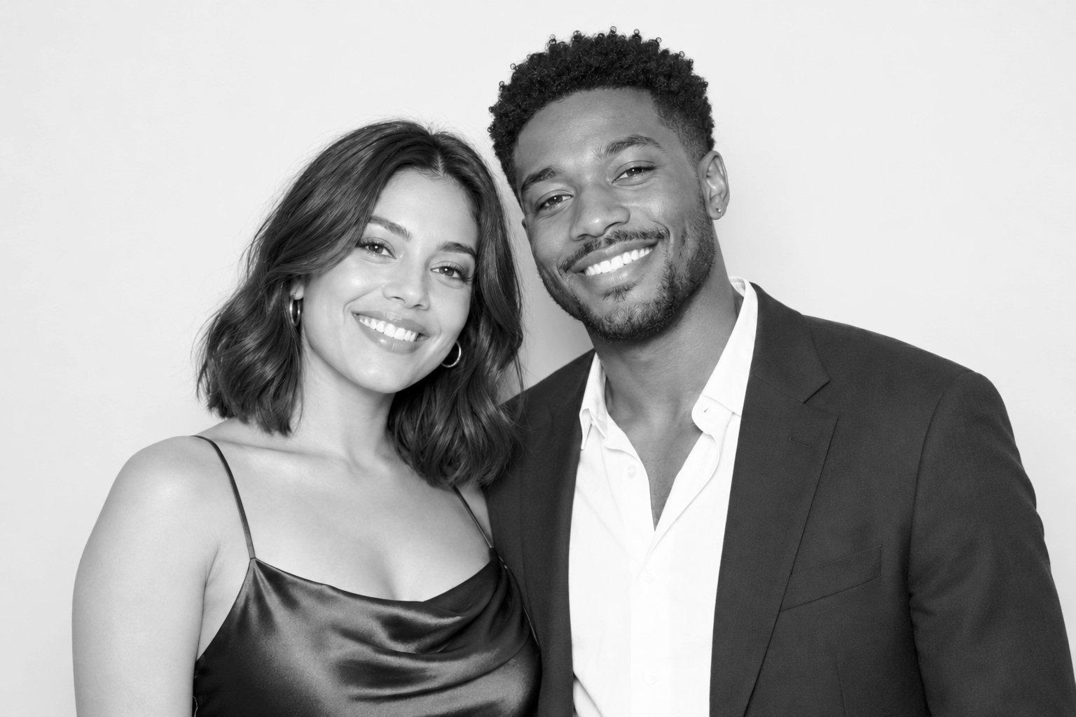 Signature Glam applied to the sample photo of a smiling couple in evening wear