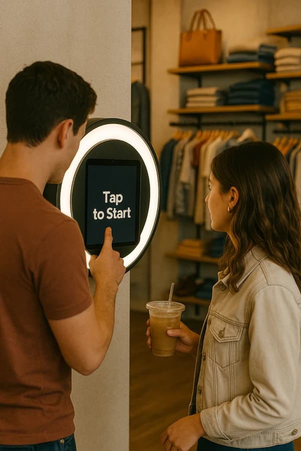 Retail Activation with wall-mounted photo booth in a salon setting
